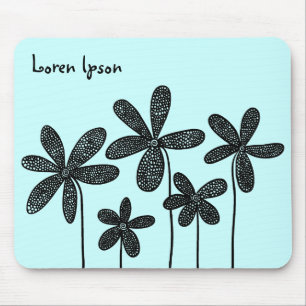 Pretty Flowers - Ice Blue Mouse Pad