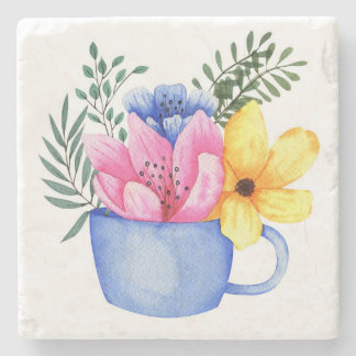 Pretty Flowers In A Mug Cup Stone Coaster
