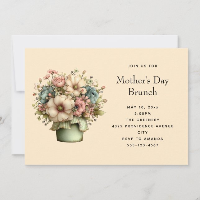Pretty Flowers in a Planter Pot Cute Mother's Day Invitation (Front)