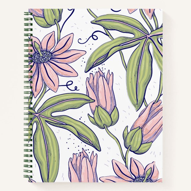 Pretty flowers l Elegant pattern l Pink and green Notebook (Front)