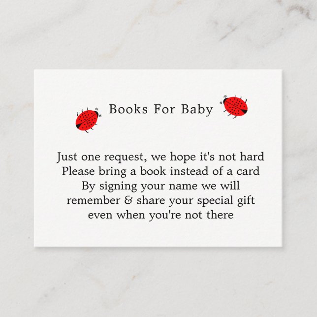 Pretty Flowers Ladybugs Cute Whimsy Books For Baby Enclosure Card (Front)