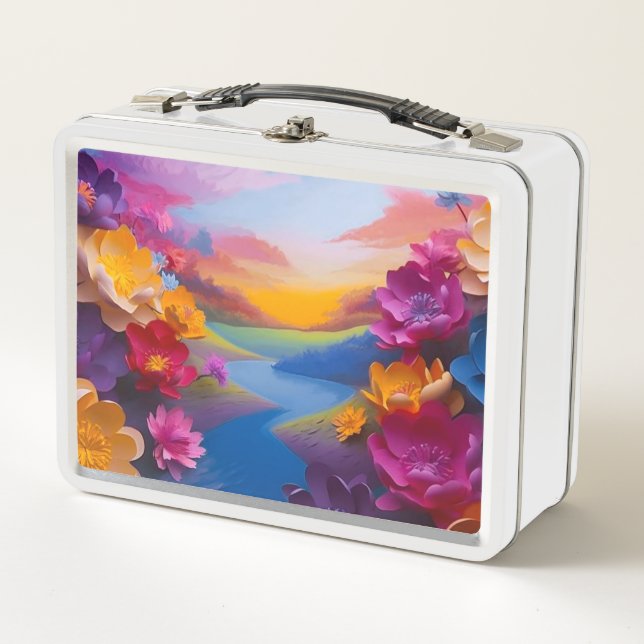 Pretty Flowers Metal Lunch Box (Front)