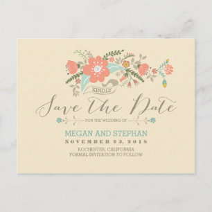 pretty flowers modern save the date postcard