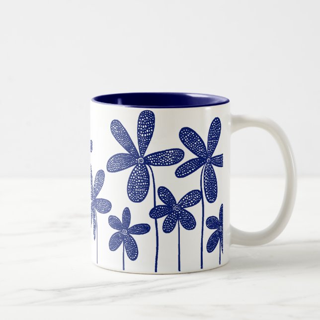 Pretty Flowers - Navy Blue Two-Tone Coffee Mug (Right)