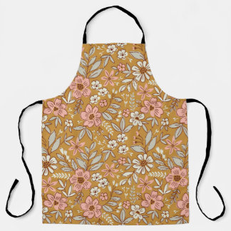Pretty flowers on gold seamless pattern apron