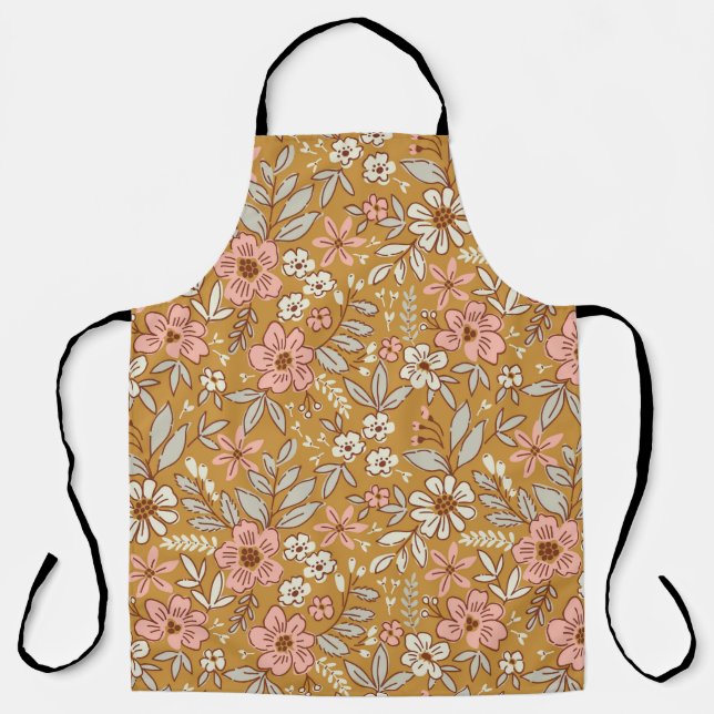 Pretty flowers on gold seamless pattern apron (Front)