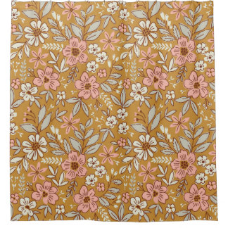 Pretty flowers on gold seamless pattern shower curtain