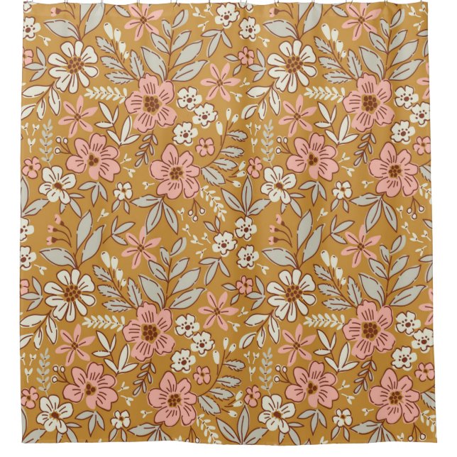 Pretty flowers on gold seamless pattern shower curtain (Front)