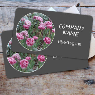 pretty flowers pink tulips on charcoal grey    business card