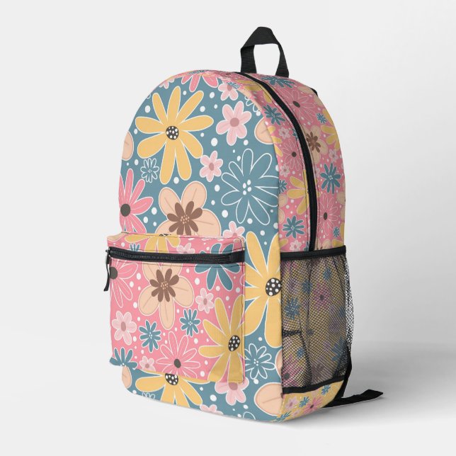 Pretty Flowers Printed Backpack (Back Corner Right)