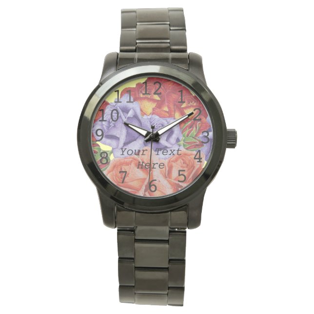 pretty flowers red roses and rose buds floral watch (Front)