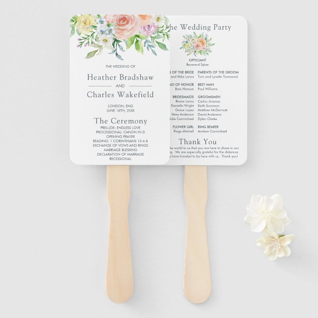 Pretty Flowers Wedding Program Hand Fan (Front and Back)
