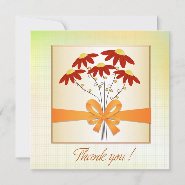 Pretty Flowers With Ribbon Thank You Flat Card (Front)