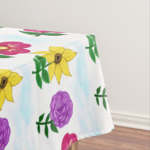 Pretty Flowers Yellow Purple Pink Tablecloth
