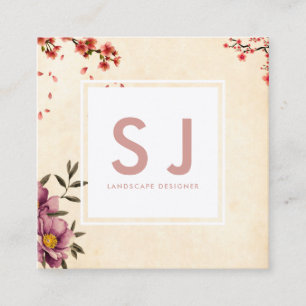 Pretty Flowery Botanical Landscape Designer Square Business Card