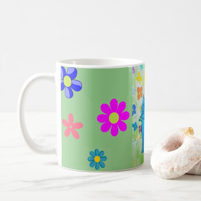 Pretty flowery cat mug (With Donut)