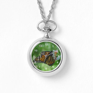 Pretty Fluttering Monarch Butterfly on Pink Flower Watch