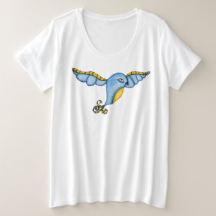 Pretty Flying Fantasy Blue and Yellow Bird Plus Size T-Shirt