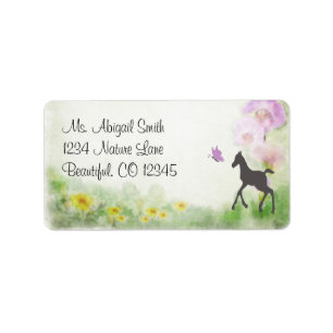 Pretty Foal, Butterfly and Flowers Horse Address Label