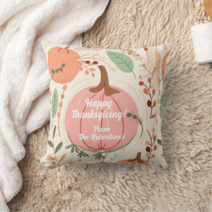 Pretty Foliage & Pink Pumpkins Thanksgiving Party Cushion
