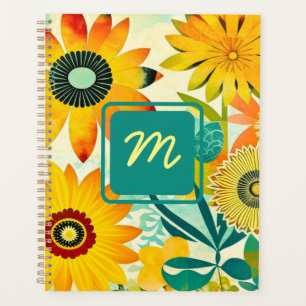 Pretty Folk Art Flowers Monogrammed Planner