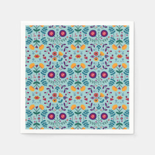 Pretty Folk Art Flowers Pattern Napkin