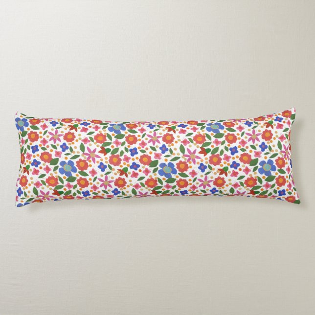 Pretty Folk Art Style Floral Miniprint Body Pillow (Back)