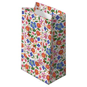Pretty Folk Art Style Floral Miniprint Gift Bag