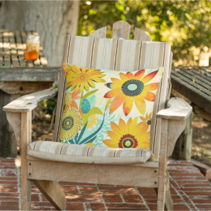 Pretty Folk Art Yellow Flowers   Cushion