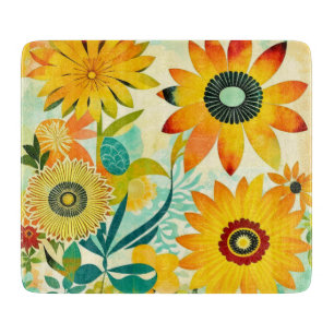 Pretty Folk Art Yellow Flowers Cutting Board