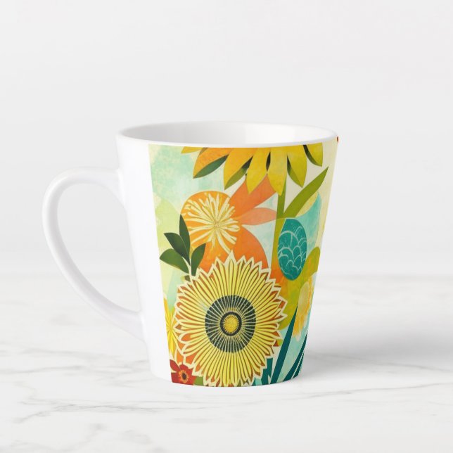 Pretty Folk Art Yellow Flowers   Latte Mug (Left)