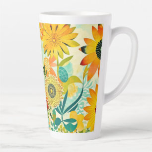 Pretty Folk Art Yellow Flowers   Latte Mug
