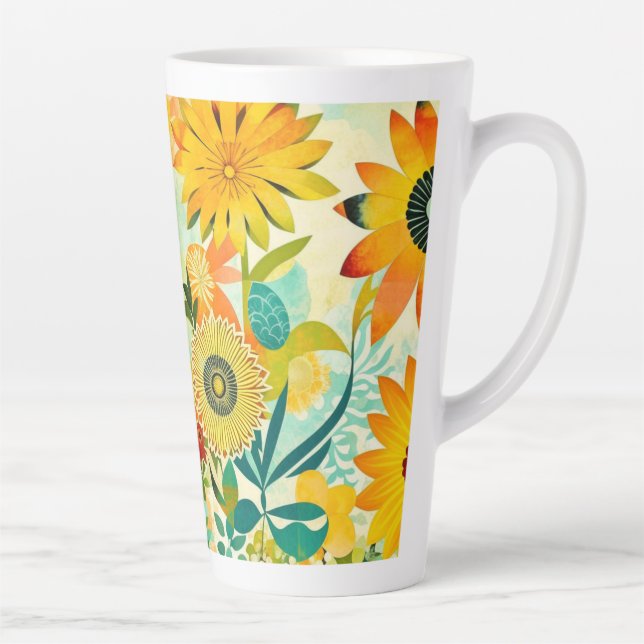 Pretty Folk Art Yellow Flowers   Latte Mug (Right)