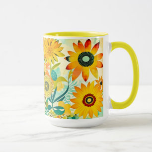 Pretty Folk Art Yellow Flowers Mug