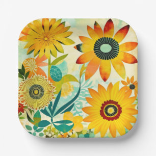 Pretty Folk Art Yellow Flowers   Paper Plate