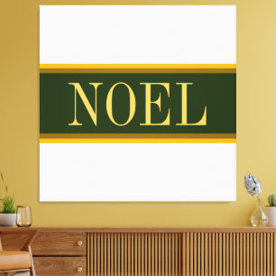 Pretty Forest Green White Joyful NOEL Text Stripes Canvas Print