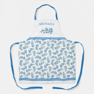 Pretty Forget Me Not Pattern Blue Name Apron
