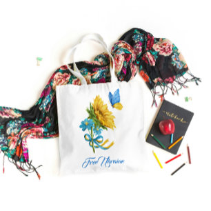 Pretty Free Ukraine Sunflower & Butterfly  Tote Bag