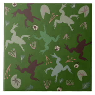 Pretty Frog Greenery Botanical Art Ceramic Tile