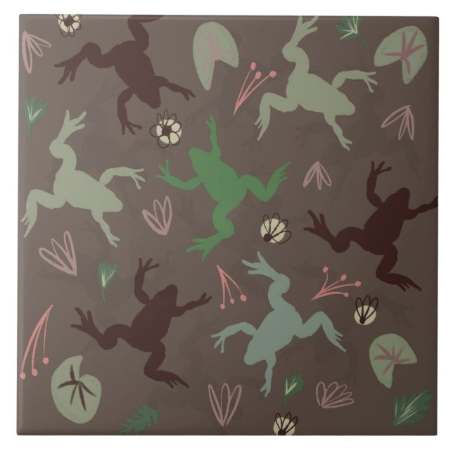 Pretty Frog Greenery Botanical Art Ceramic Tile (Front)