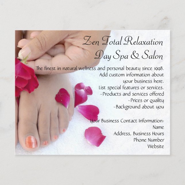 Pretty Fuchsia Pink Rose Pedicure Salon Flyer (Front)