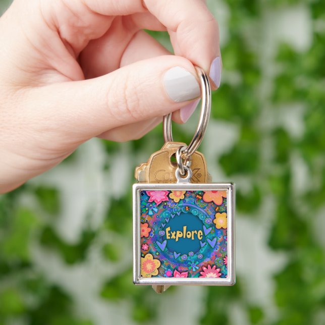 Pretty Fun Inspiring Explore Floral Key Ring (Hand)