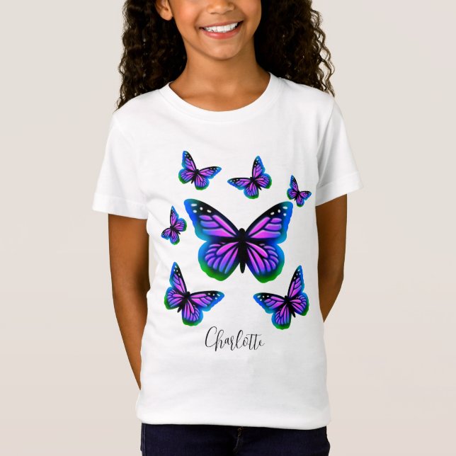Pretty fun purple pink blue butterflies  T-Shirt (Front)