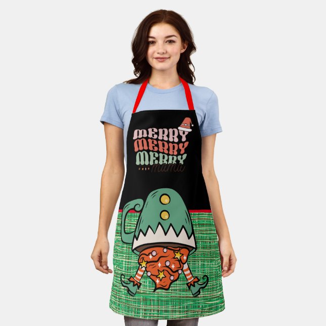 Pretty Funny Elf Black and greenery burlap Apron (Worn)