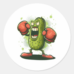 Pretty Funny Pickle Outfit With Boxing Gloves Classic Round Sticker