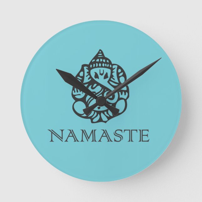 Pretty Ganesh Namaste Blue Design Round Clock (Front)