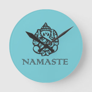Pretty Ganesh Namaste Blue Design Round Clock