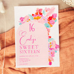 Pretty garden bold pink floral sweet 16 invitation<br><div class="desc">Bold vibrant Pretty garden pink,  red and blue floral sweet 16 birthday party featuring bold oversized hand painted abstract flowers with an elegant and modern brush script font. Perfect for spring,  summer  birthday party!</div>