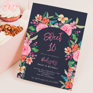 Pretty garden floral watercolor arch Sweet 16 Invitation