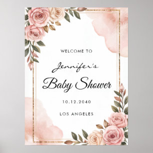 Pretty Garden Flowers Baby Shower Welcome  Poster